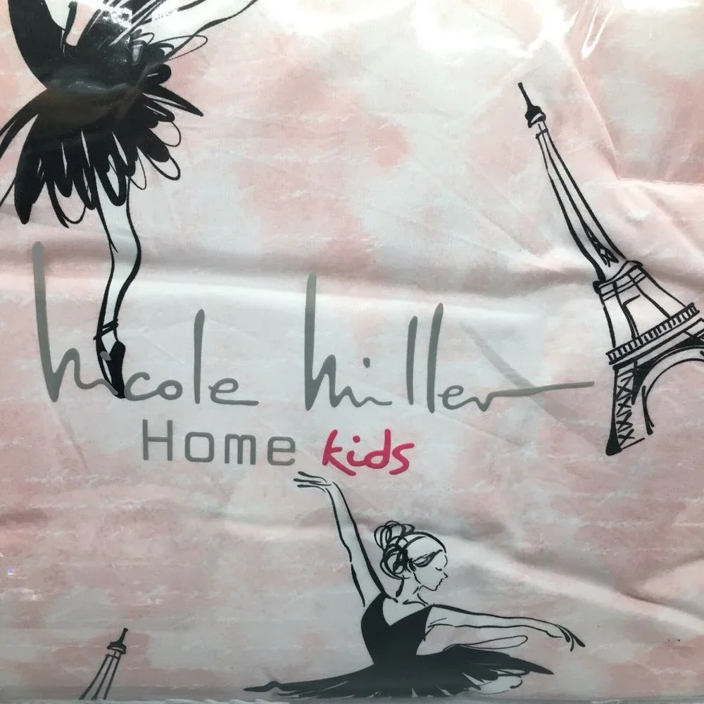 2pc Nicole Miller Ballerina Eiffel Tower Twin Comforter Set Paris Black Ballet